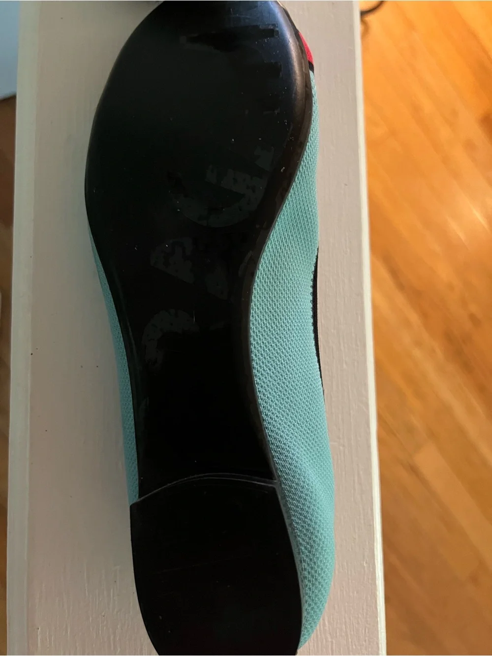 Salvatore Ferragamo Light Blue and Purple Ballet Flats with Red Bow